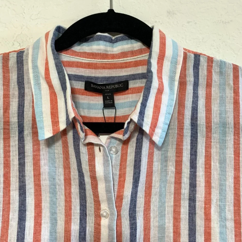 Banana Republic NWT Petite L Womens Dolman Sleeve Linen Blend Button Down Shirt - Picture 2 of 12